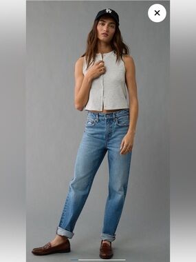 American Eagle AE Button up Tank Top Sleeveless Ribbed Button-Front White NWT